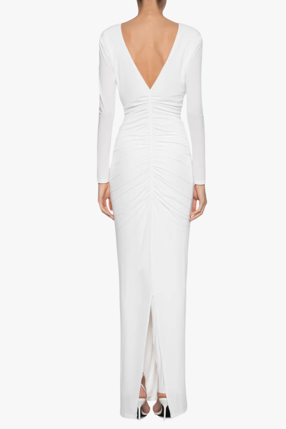 elsa V Neck Flower Ruched maxi Dress in white
