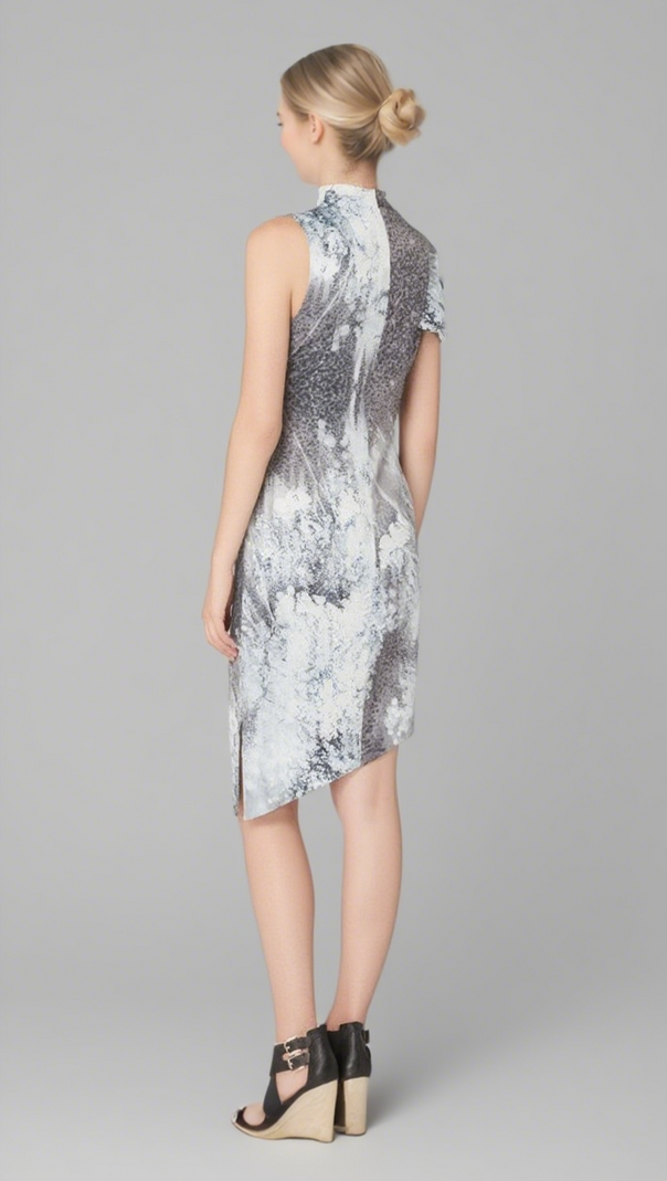 AIIZIE PRINT SATIN ASYMMETRICAL SLANTED HEM MINI DRESS - product image