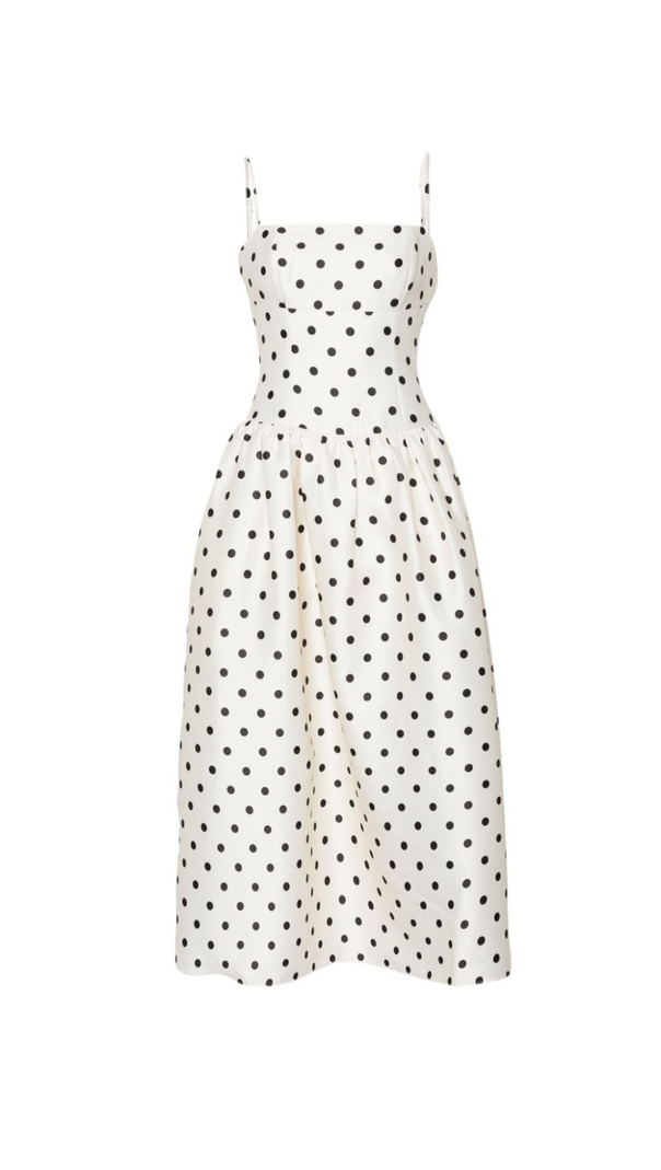 AIIZIE ULA CREAM POLKA DOT TAFFETA MIDI DRESS - product image