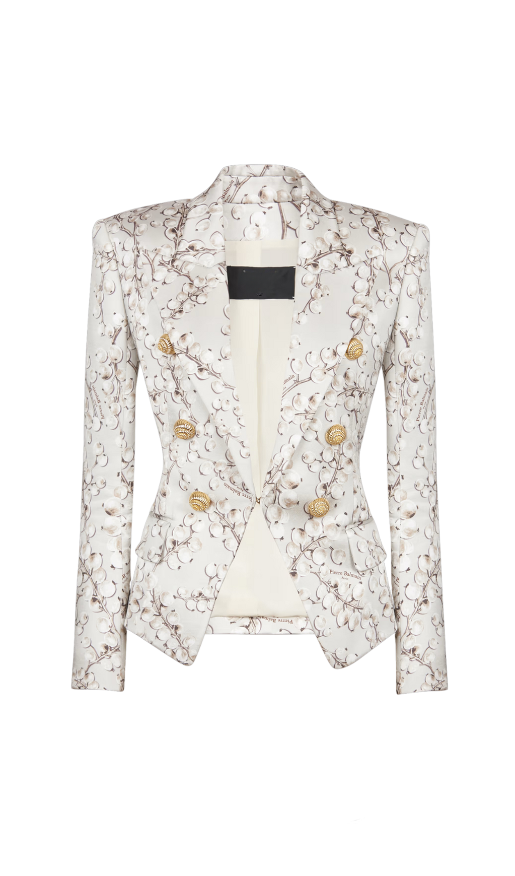 6-Knopf-Satinjacke mit Johannisbeer-Print