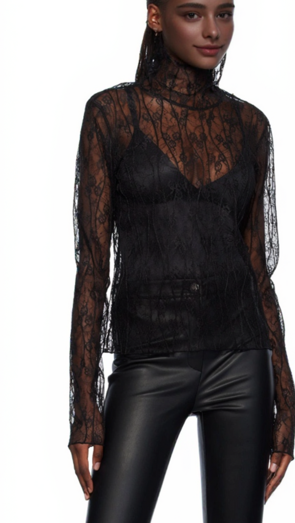 AIIZIE LACE MOCK NECK TOP IN BLACK - product image