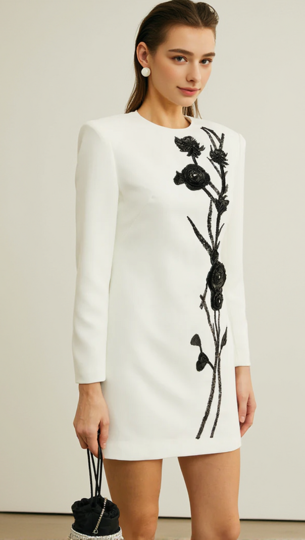 AIIZIE VENUS FLORAL EMBROIDERY BEAD MINI DRESS - product image