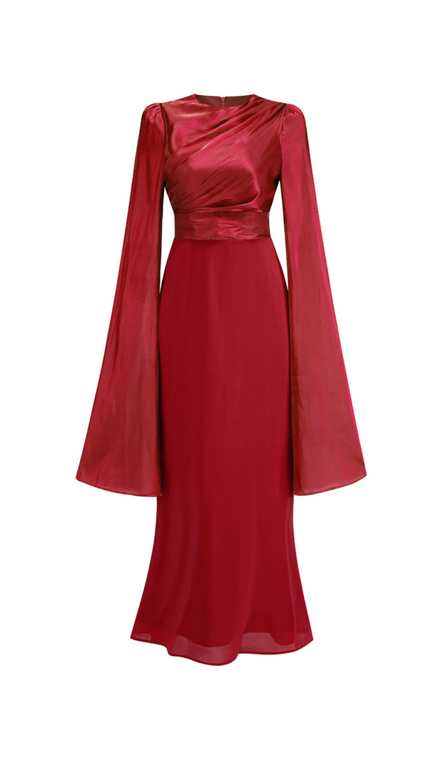 AIIZIE MARCIA TRUMPET SLIT SLEEVE BODYCON MAXI DRESS IN RED - product image