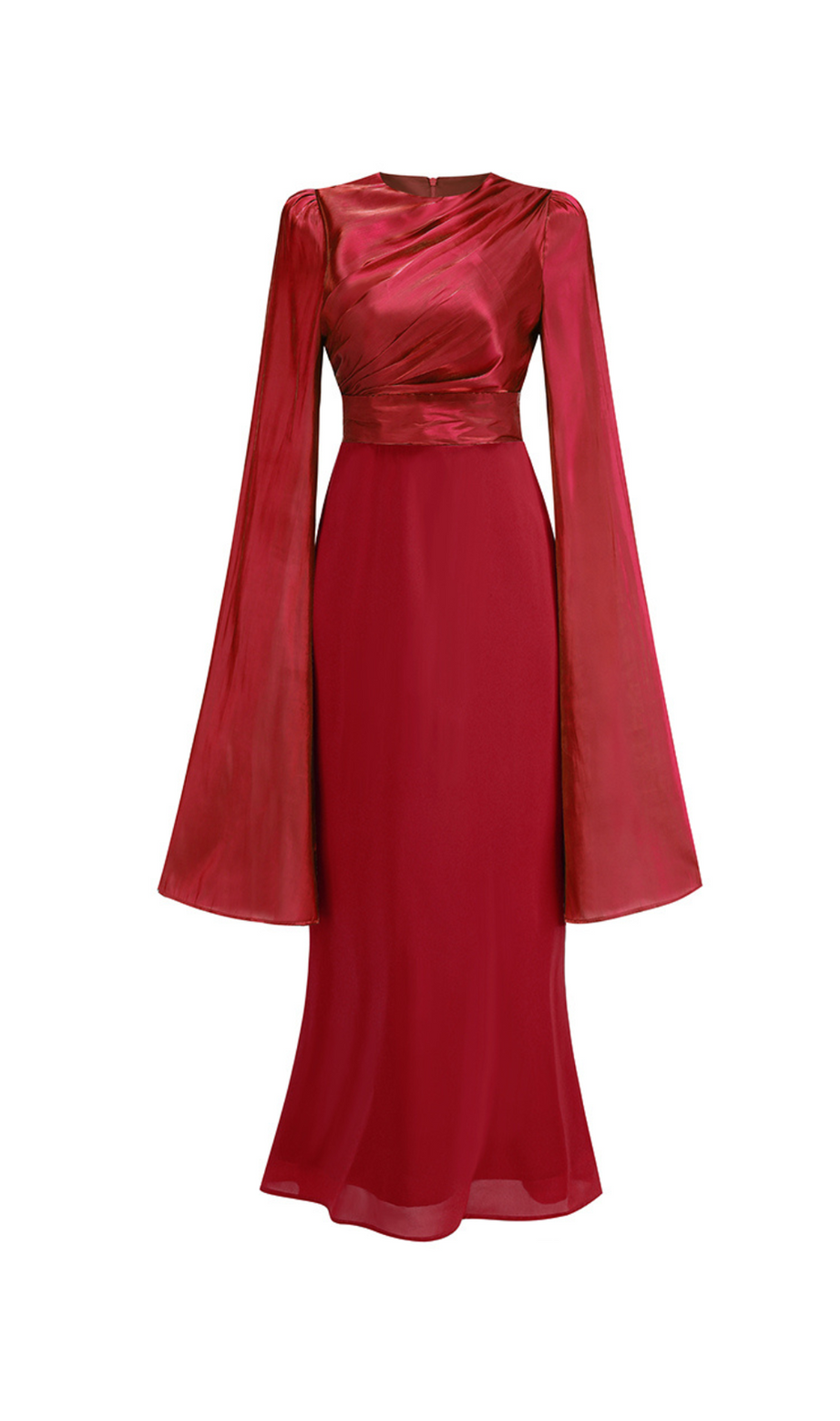 MARCIA – Figurbetontes Maxikleid mit Trompetenärmeln und Schlitzen in Rot