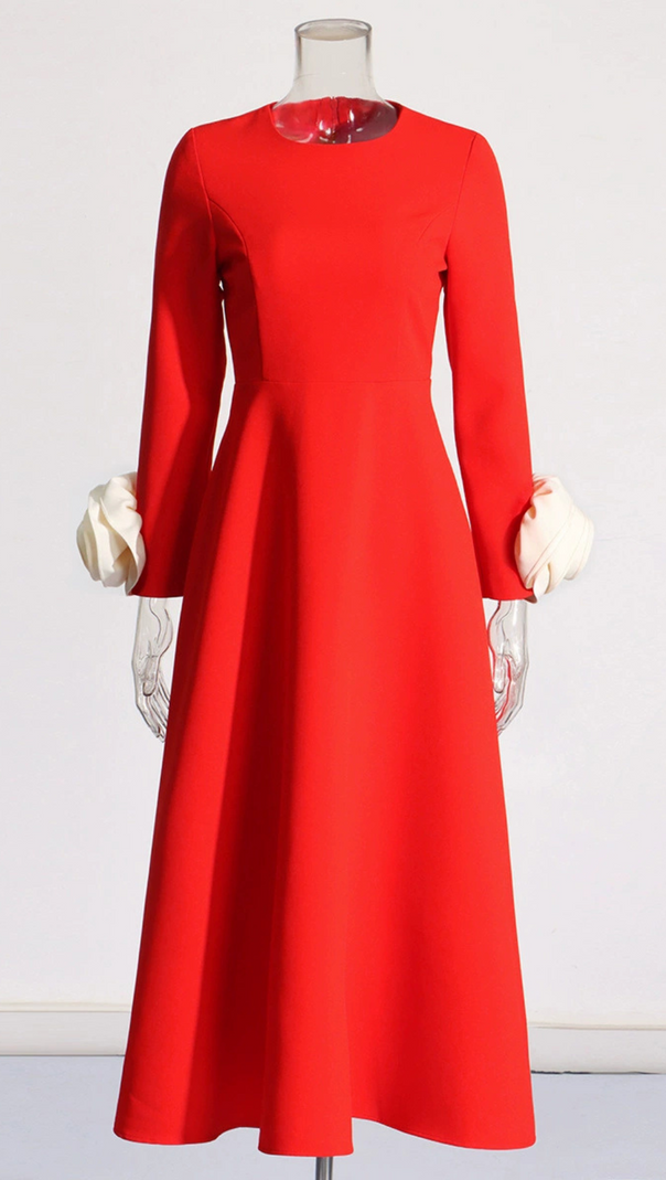 AIIZIE FLOWER EMBELLISHED MIDI DRESS IN RED - product image