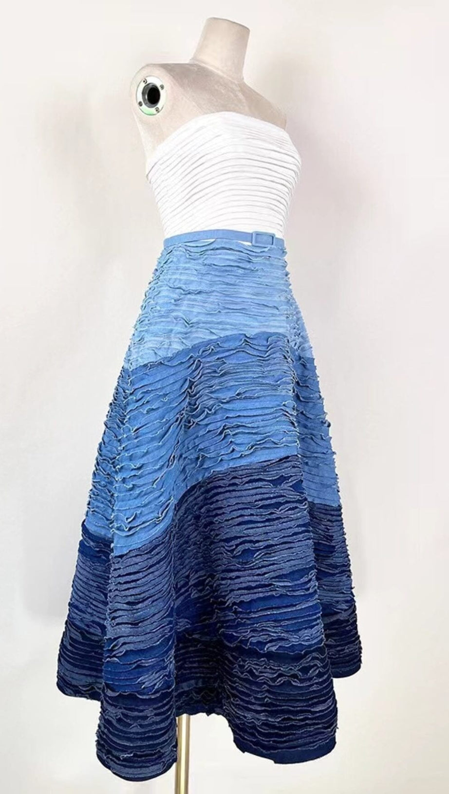 BLUE RIPPLE HALTER MIDI DRESS