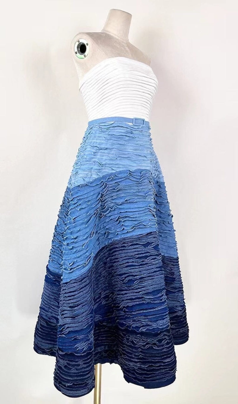 BLUE RIPPLE HALTER MIDI DRESS