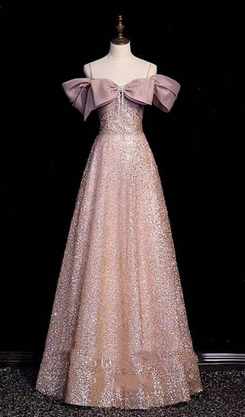 PINK SEQUIN STRAPLESS GOWN