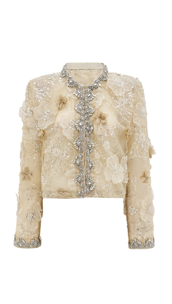 AIIZIE LIANE SEMI-SHEER FLOWER BEADED ORGANZA LIGHT LUXURY JACKET - product image