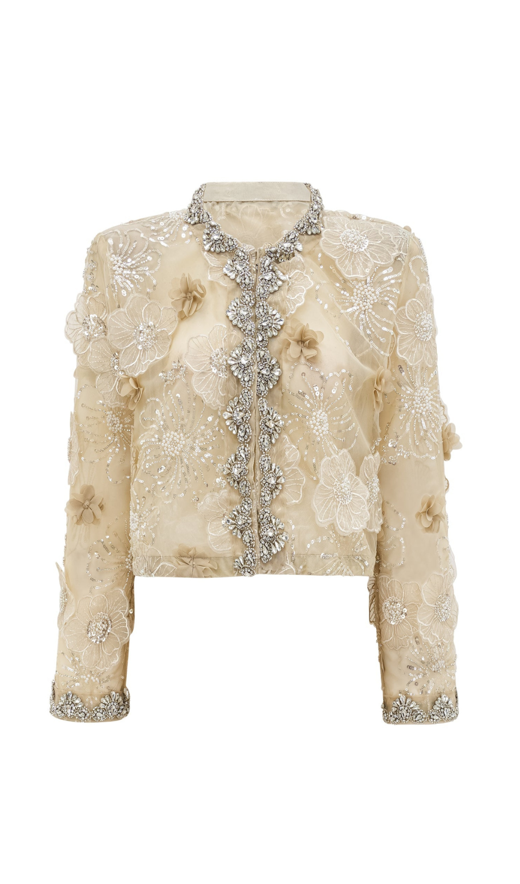 GIACCA LEGGERA DI LUSSO IN ORGANZA CON PERLINE E FIORI SEMI-TRASPARENTI LIANE