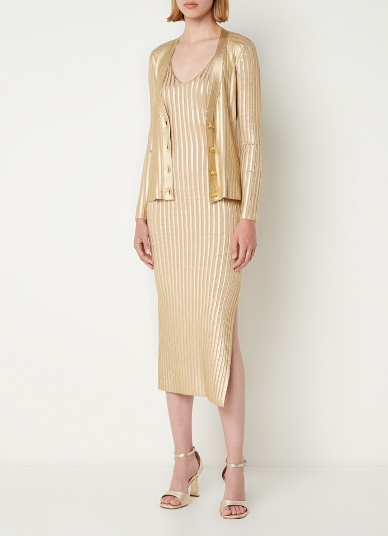 AIIZIE GERTI FOIL RIBBED BODY-CON MIDI DRESS IN GOLD - product image