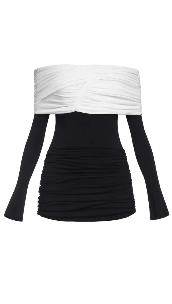 AIIZIE LEKEISHA OFF SHOULDER DRAPED MINI DRESS IN BLACK - product image