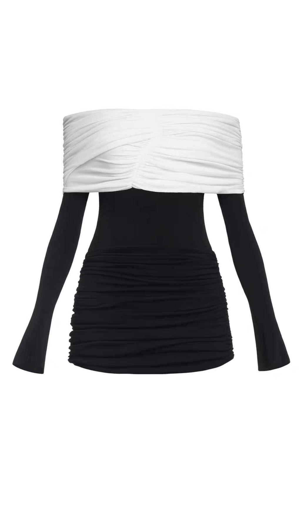 LEKEISHA OFF SHOULDER DRAPED MINI DRESS IN BLACK