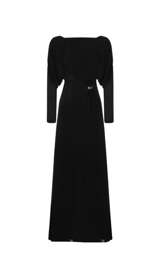 AIIZIE BLACK STRAIGHT BOAT NECK KNITTED FABRIC MAXI DRESS - product image