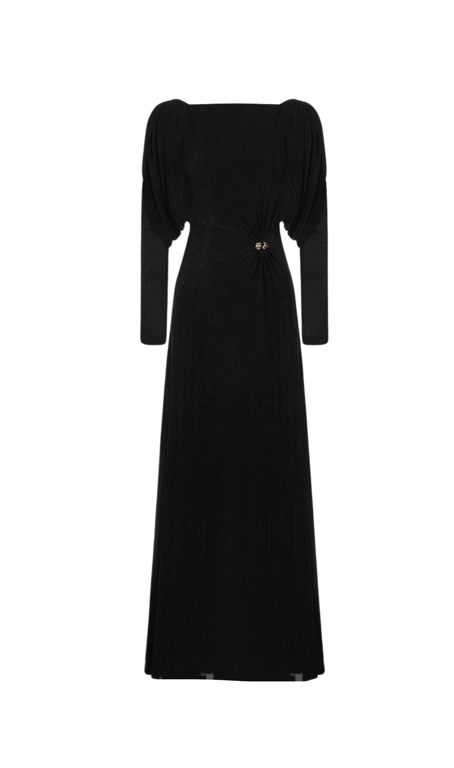 schwarzes, gerade geschnittenes Maxikleid aus Strickstoff mit U-Boot-Ausschnitt