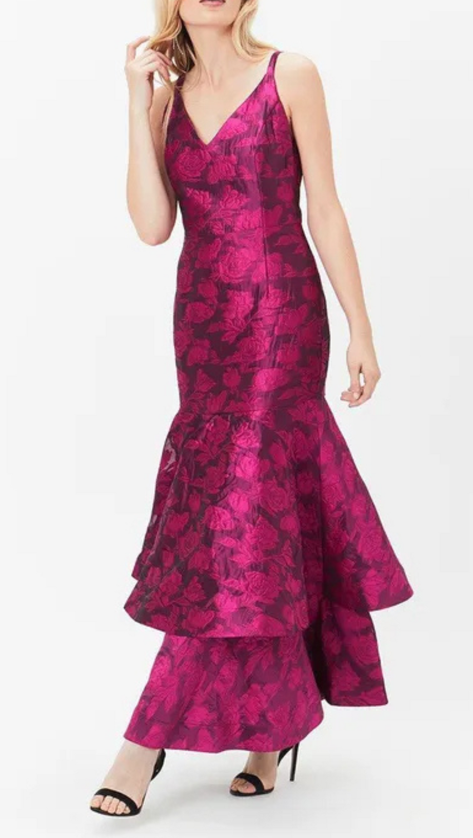 LAYER JACQUARD MAXI DRESS IN RED