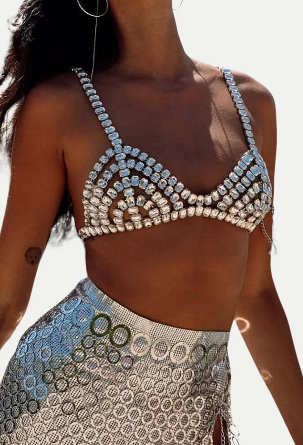 Cael Crystal Bra in Silver