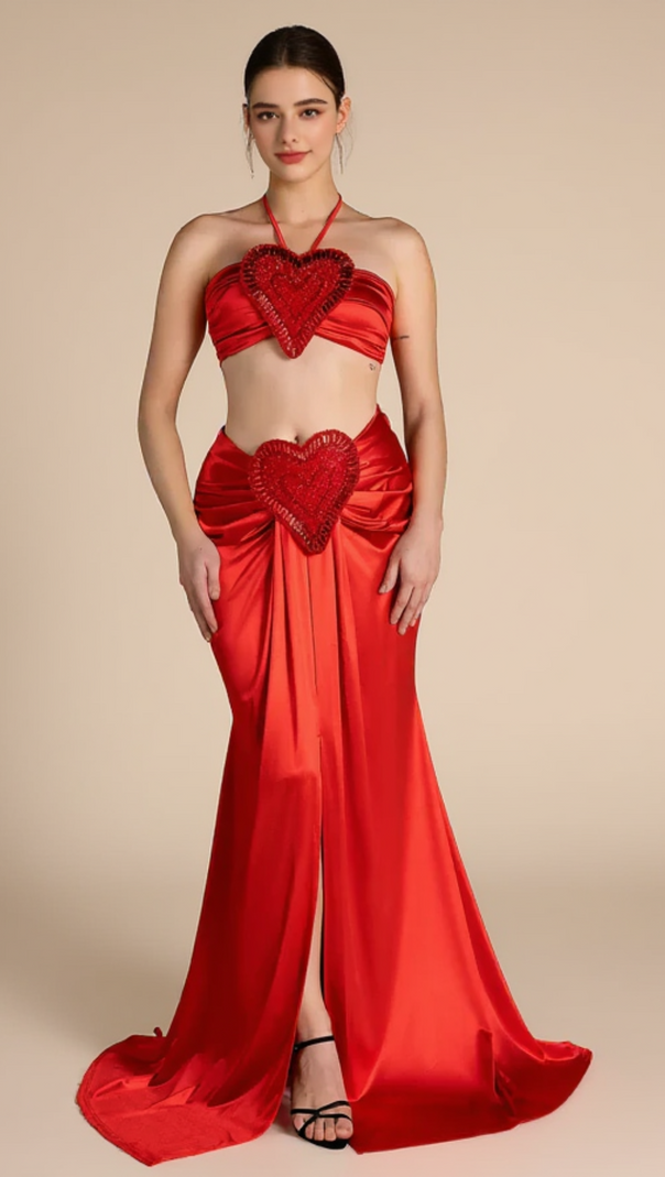 AIIZIE MESI HALTER NECK HEART EMBELLISHED 2 PIECE SET - product image