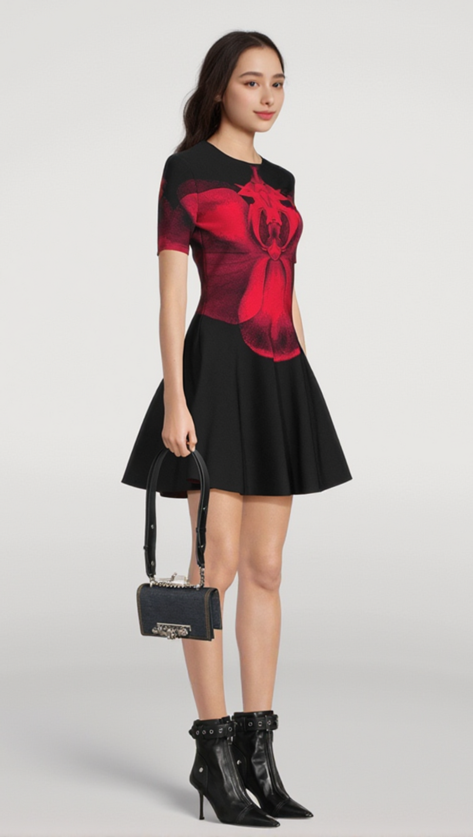 Jacquard-Strick-Minikleid in Schwarz