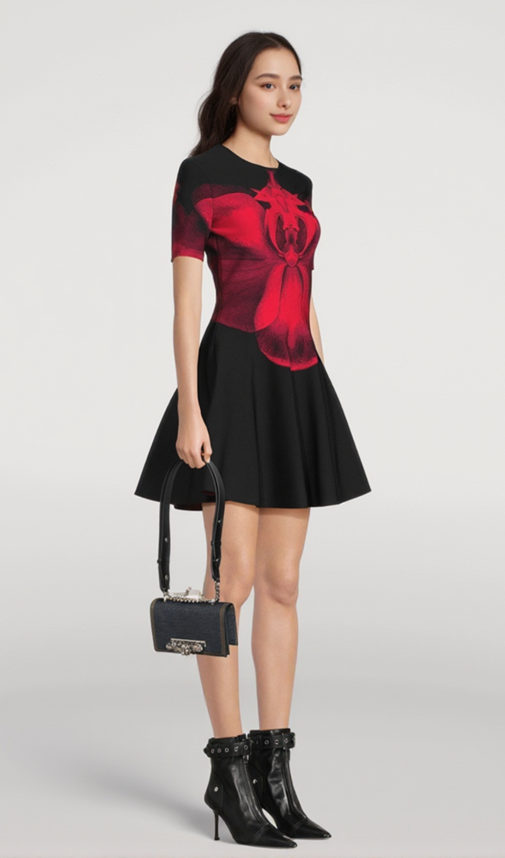 Jacquard-Strick-Minikleid in Schwarz