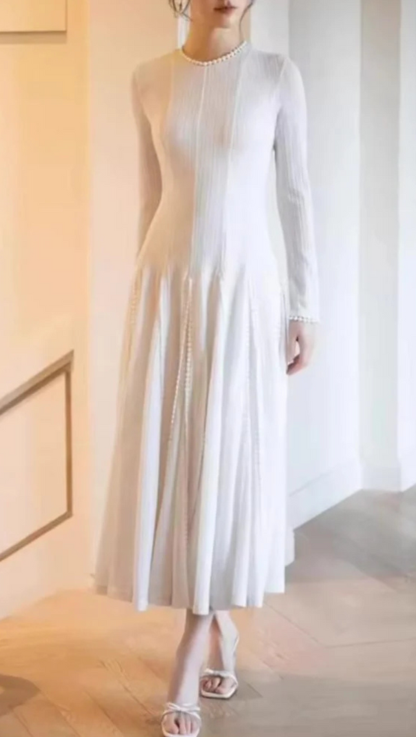 AIIZIE WHITE CROCHET LACE MAXI DRESS WITH SLEEVES - product image