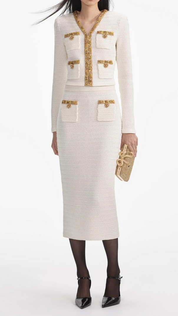 AIIZIE CREAM LUREX KNIT MIDI SKIRT - product image
