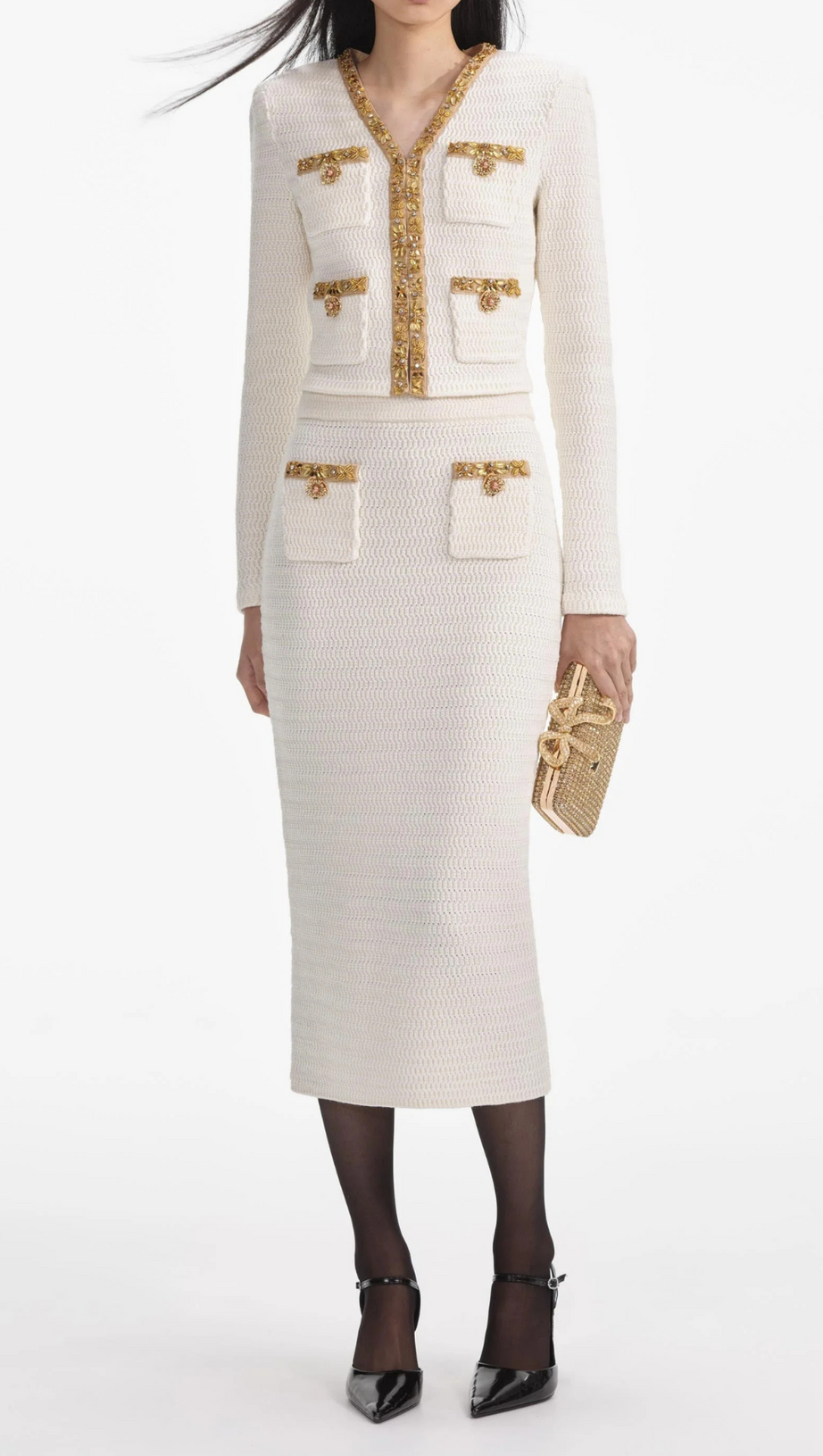 GONNA MIDI IN MAGLIA LUREX CREMA