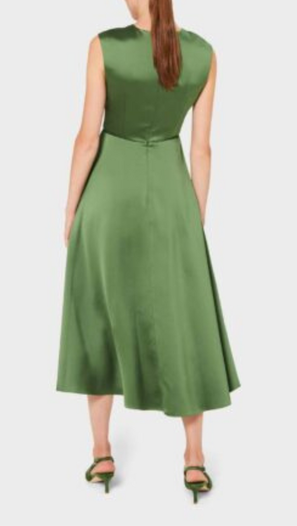 AIIZIE TWIST NECK SATIN MIDI DRESS IN GREEN - product image