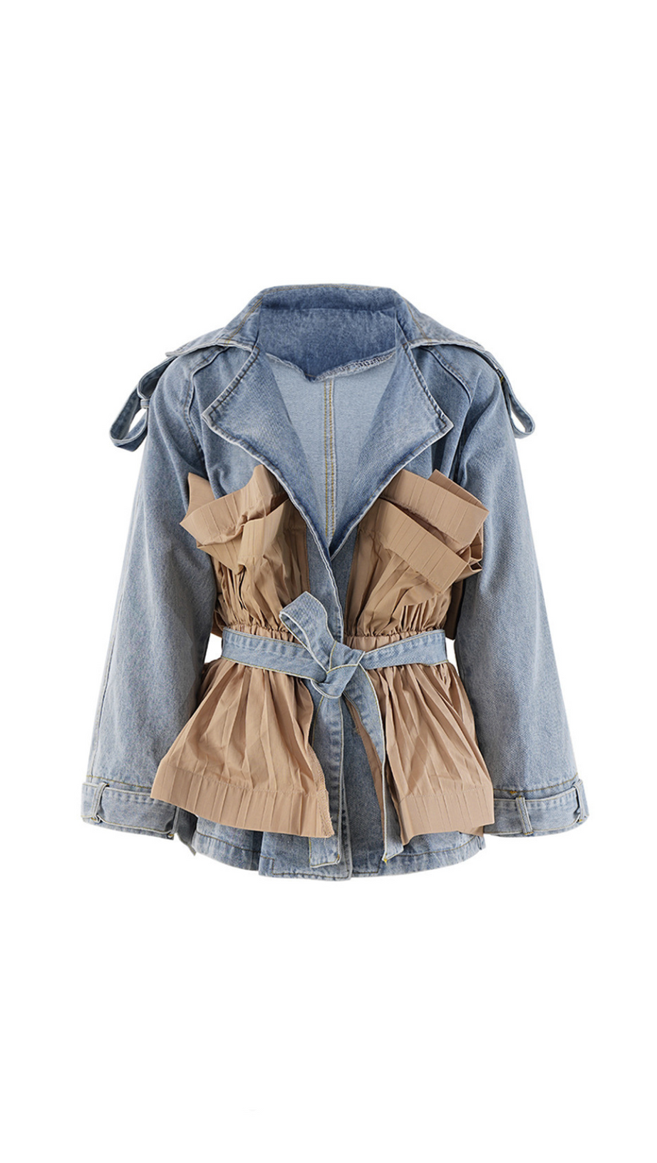 Denim-Tunikamantel mit Patchwork-Rüschen