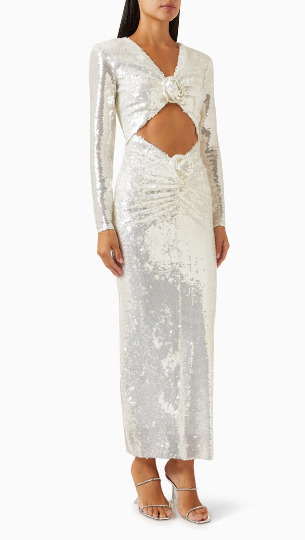 AIIZIE SEQUIN CUT OUT FLOWER MAXI DRESS - product image