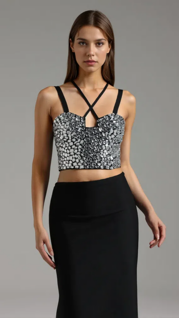 AIIZIE CRYSTAL-EMBELLISHED CROP TOP SKIRT SUIT - product image