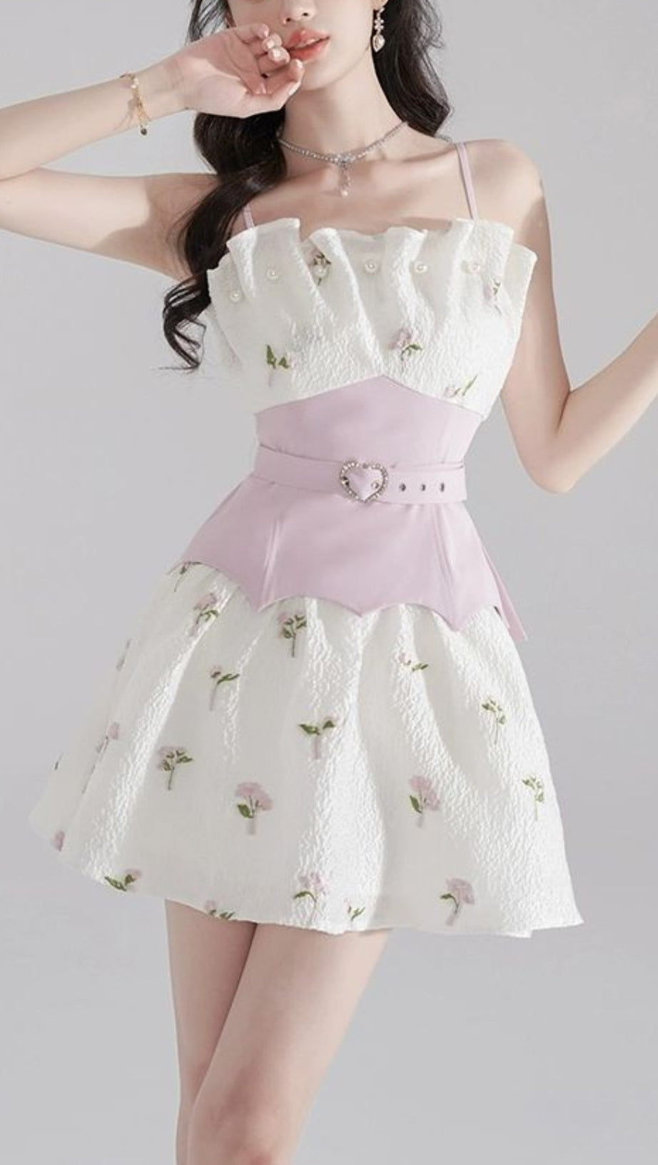 EMBROIDERED JACQUARD MINI DRESS IN WHITE