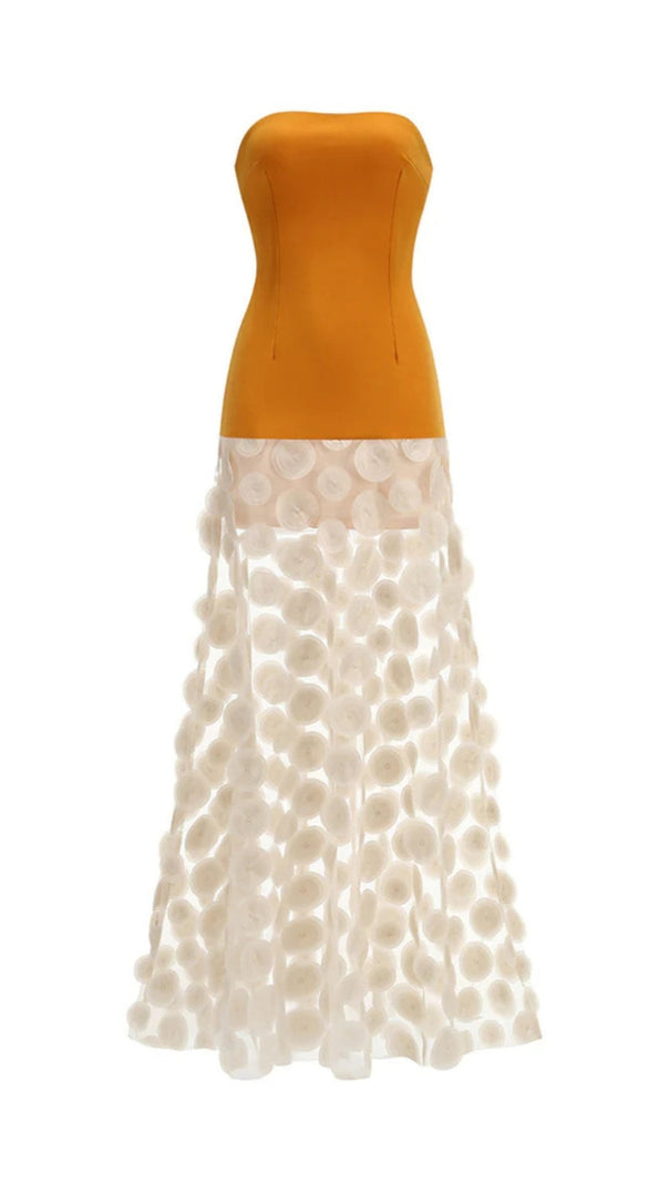 AIIZIE NODIN STRAPLESS DOT MESH MAXI DRESS IN ORANGE - product image