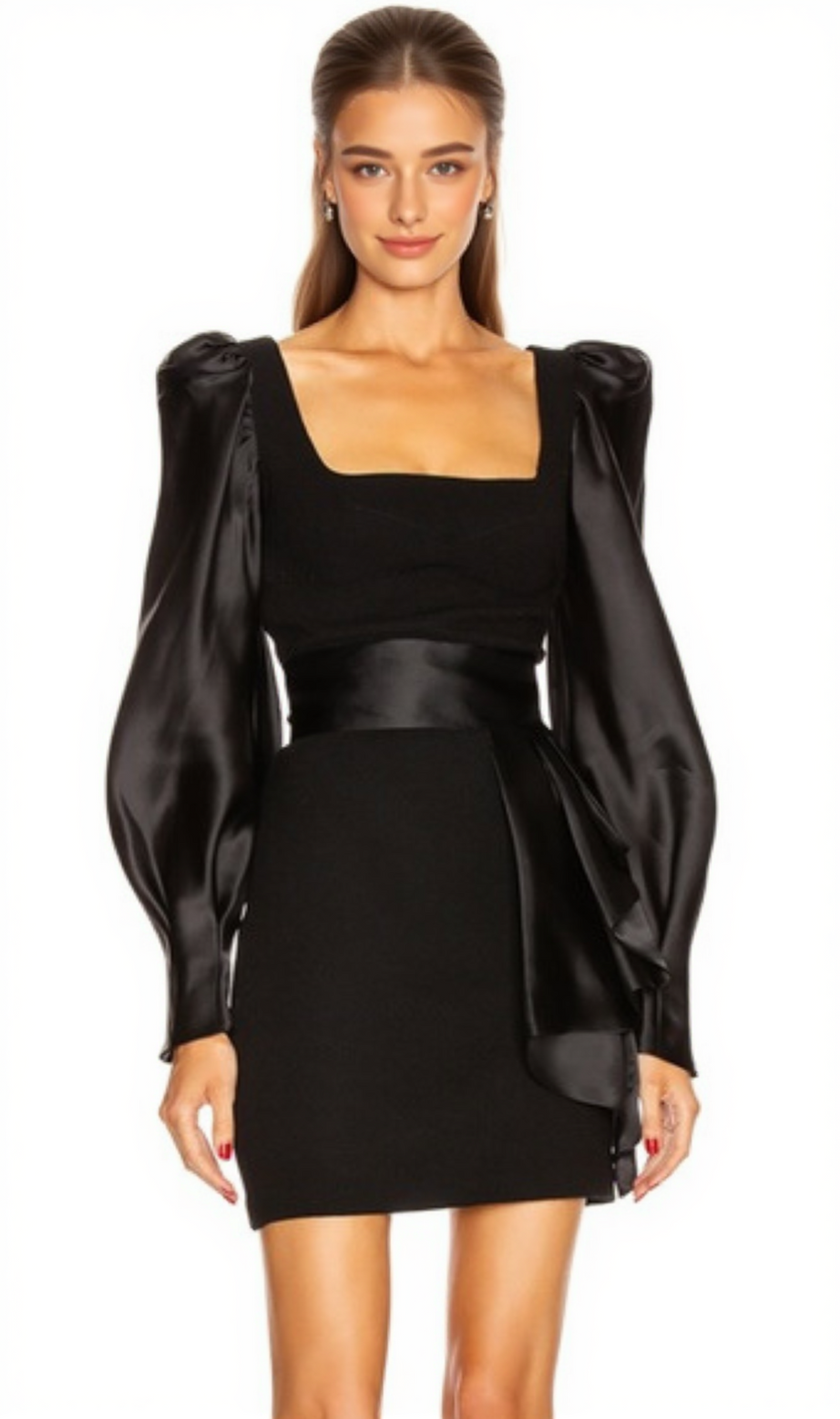 WOOL CREPE SILK SATIN MINI DRESS