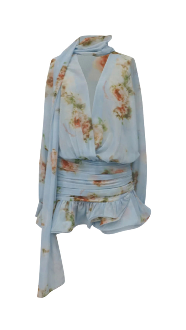 BHAKTI FLORAL CHIFFON RUFFLE MINI DRESS