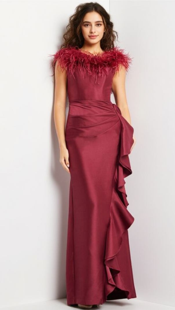 AIIZIE DRAPED SHEATH FEATHER DETAIL MAXI DRESS IN RED - product image
