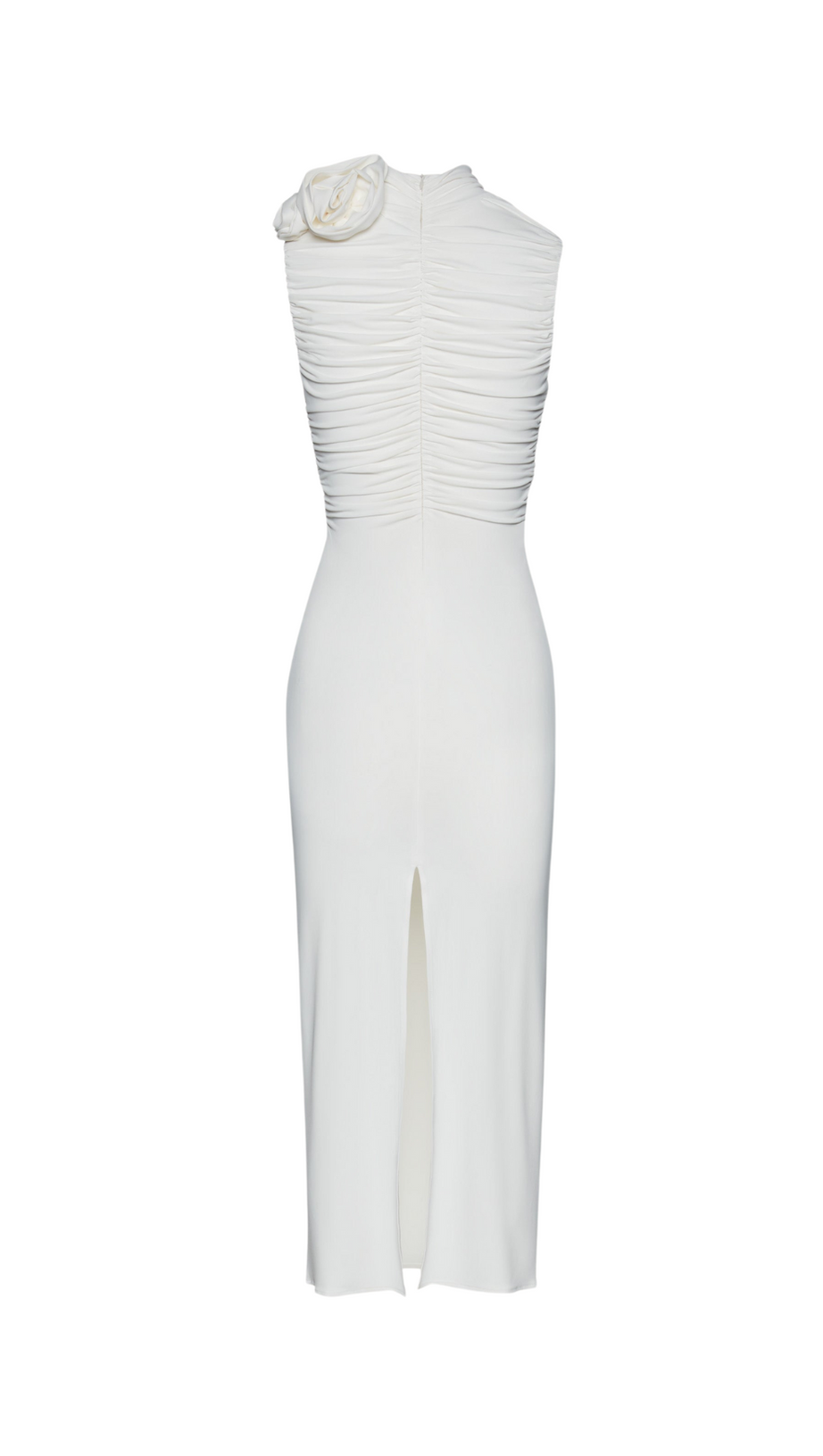 ADORA FLOWER EMBELLISHED RUCHED MIDI DRESS IN CREAM