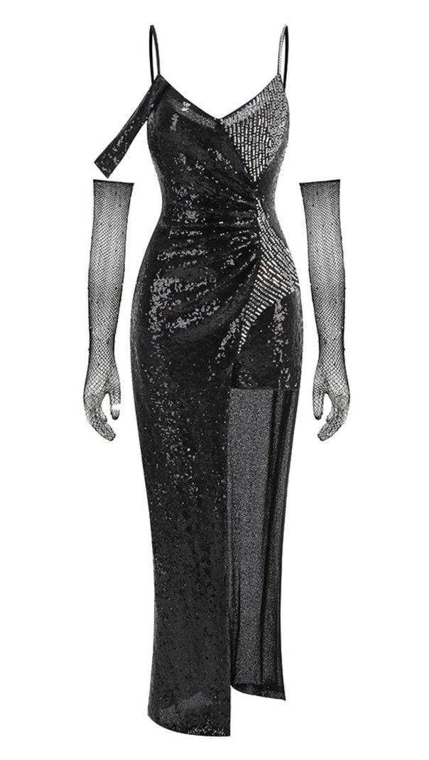AIIZIE ASHLEY SEQUIN STRAP MAXI DRESS IN BLACK - product image