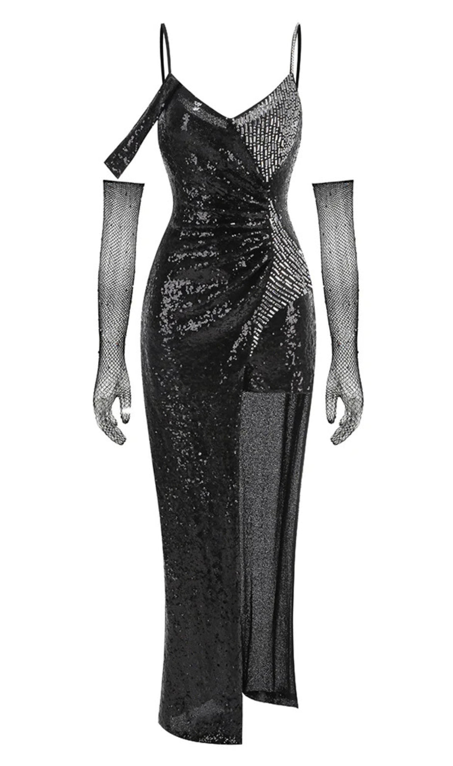 ashley sequin strap maxi dress in black