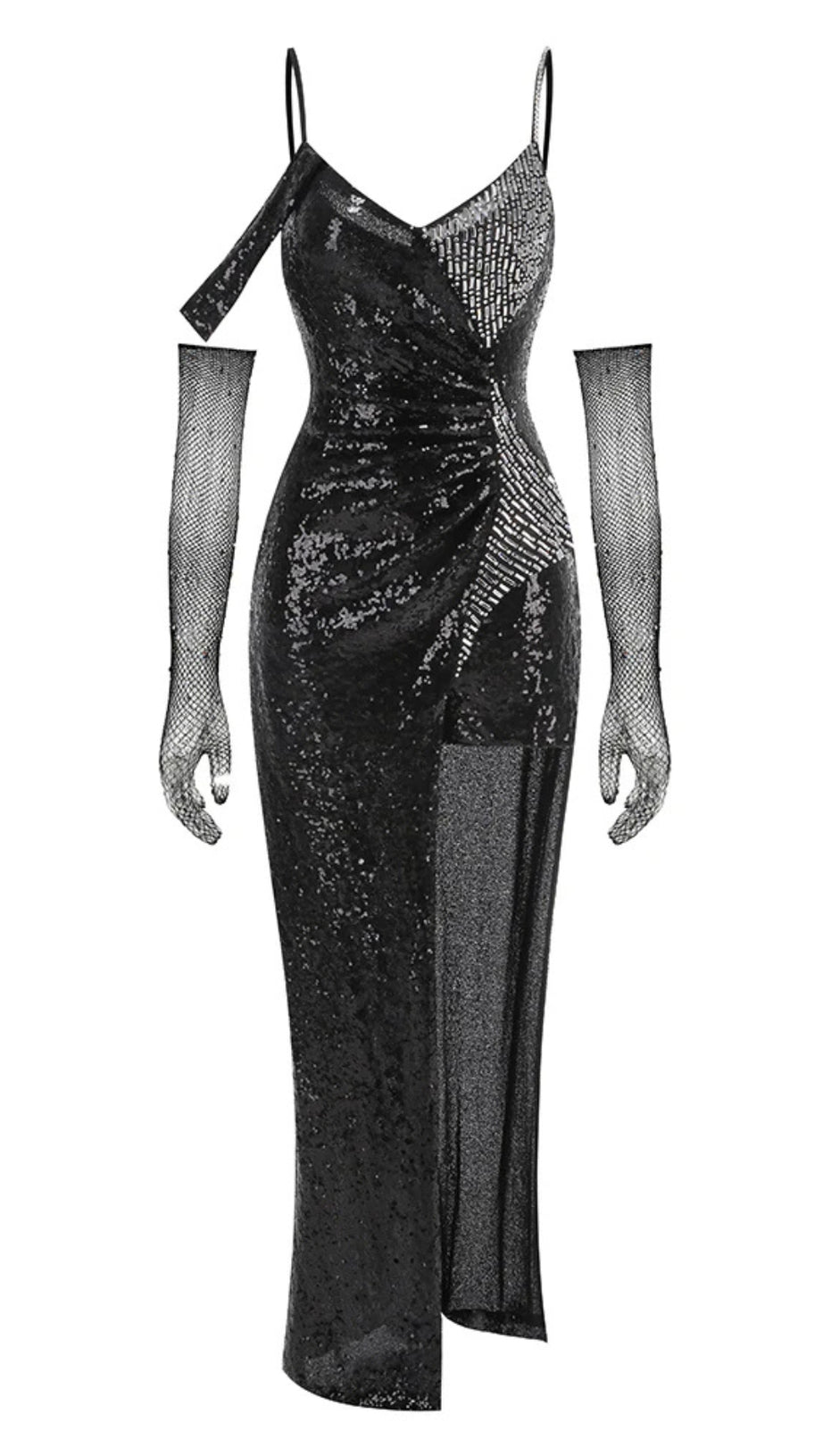 ASHLEY SEQUIN STRAP MAXI DRESS IN BLACK