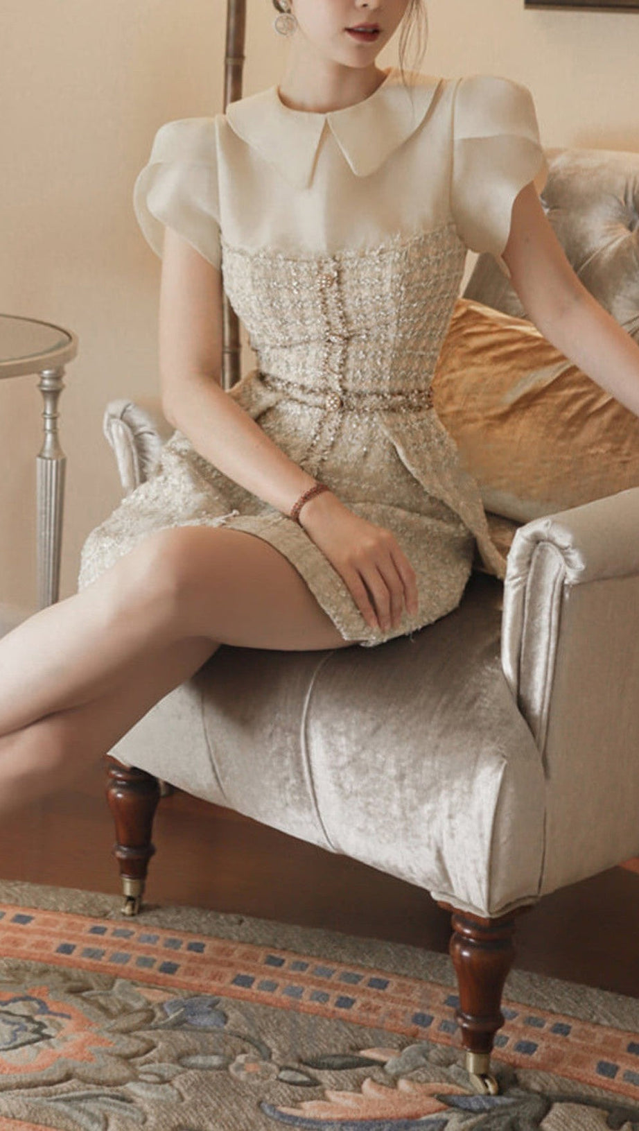 MINI ABITO IN TWEED GIALLO PALLIDO