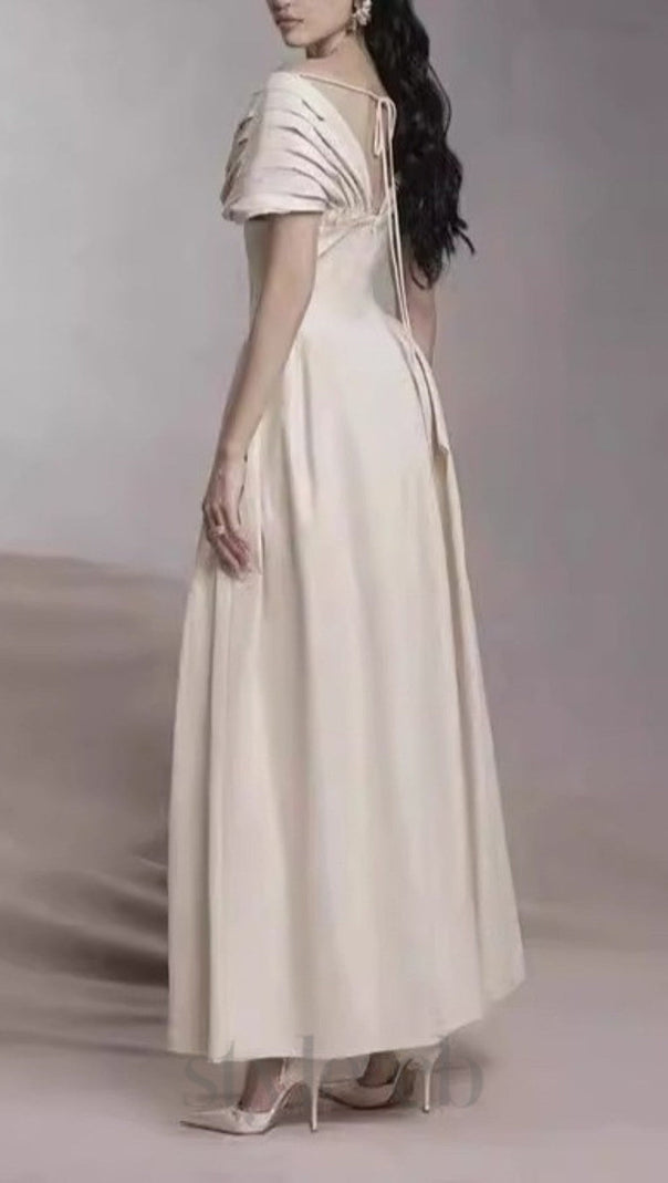 AIIZIE RUCHED SHOULDER MAXI DRESS IN APRICOT - product image