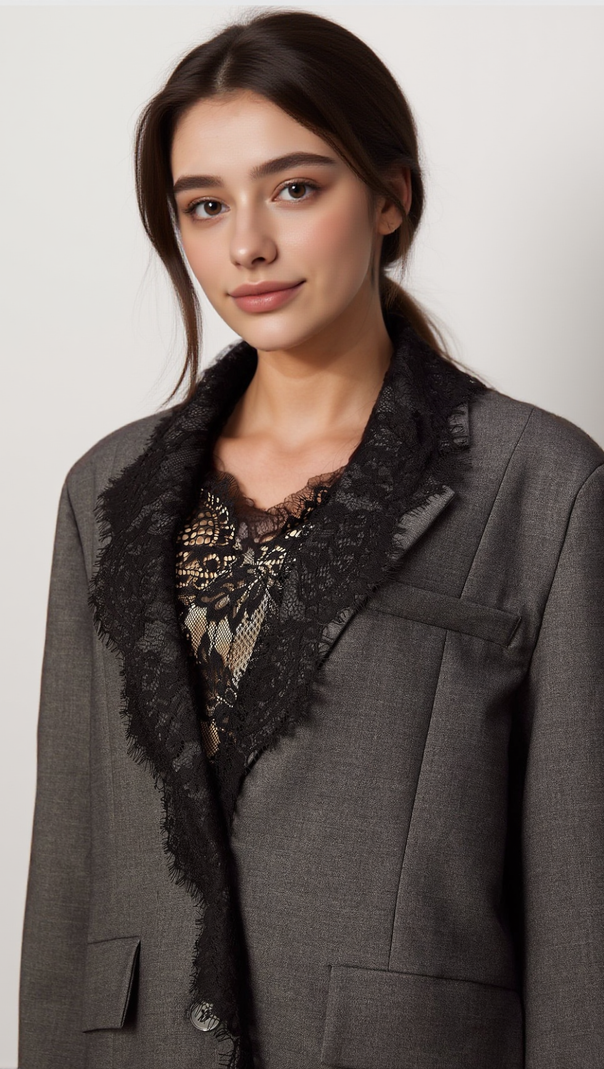 AIIZIE DIANTHE GREY LACE-PANEL BLAZER - product image