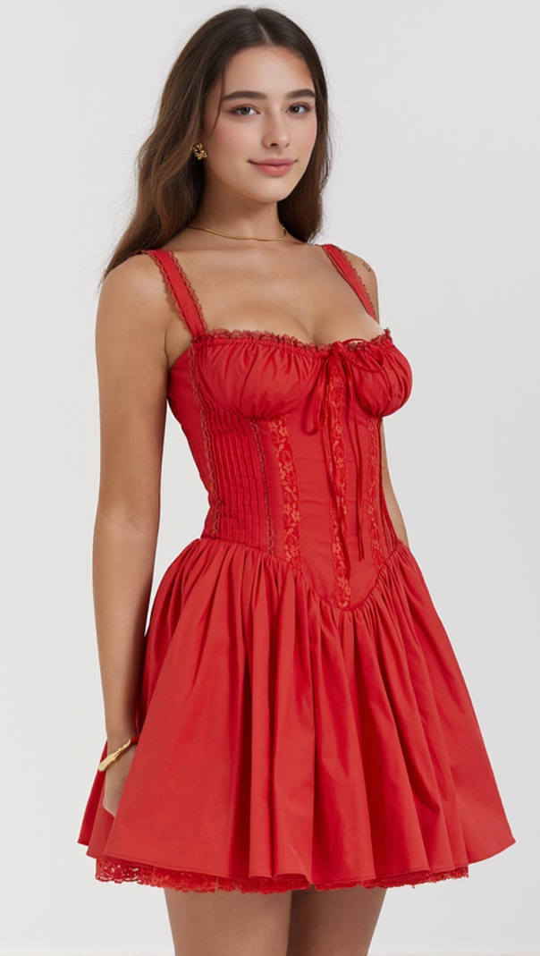 AIIZIE CORSET STRAP MINI DRESS IN RED - product image