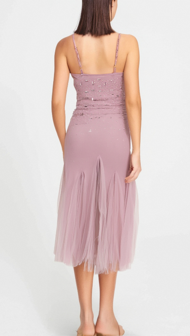 AIIZIE AXELLE PURPLE EMBELLISHED MESH MIDI DRESS - product image