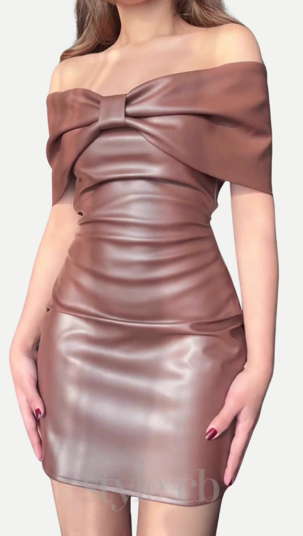 AIIZIE BOW LEATHER STRAPLESS MINI DRESS - product image