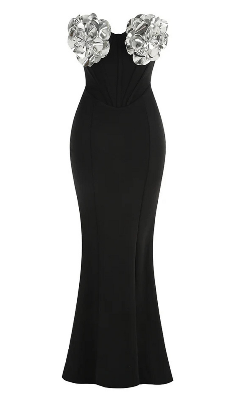 eudora 3d flower off-shoulder maxi dress in black