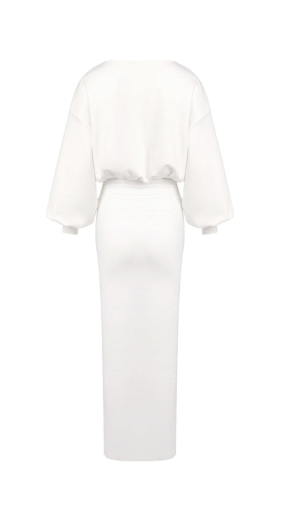 AIIZIE EDITH HIGH ELASTIC LONG HIP MAXI DRESS IN WHITE - product image