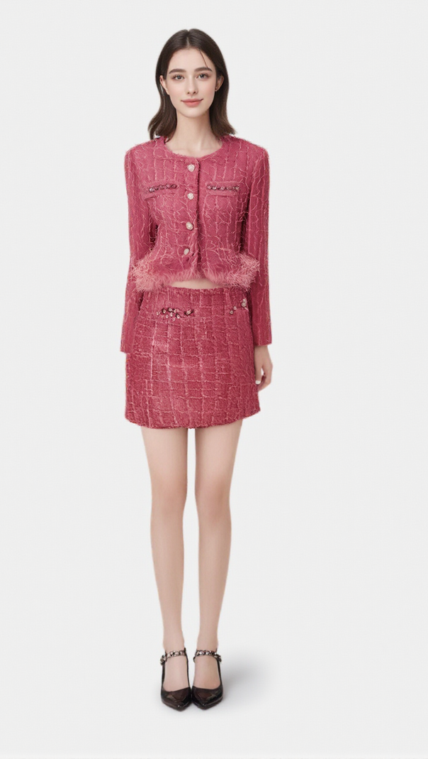 AIIZIE GISÈLE TWEED FRINGED JACKET & SKIRT MATCHING SET - product image