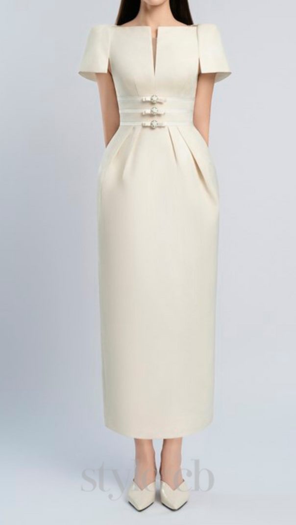 AIIZIE V-CUT NECKLINE MAXI DRESS IN BEIGE - product image